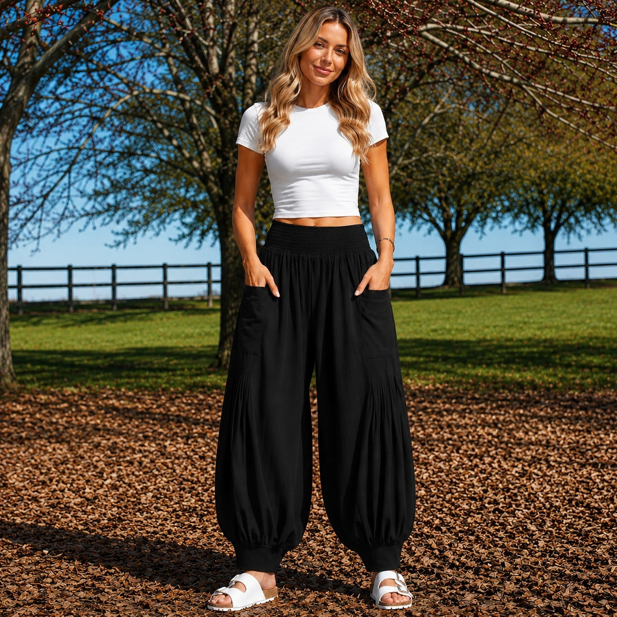 Isolde™ Cotton & Linen Pants with Elastic Waistband and Front Pockets