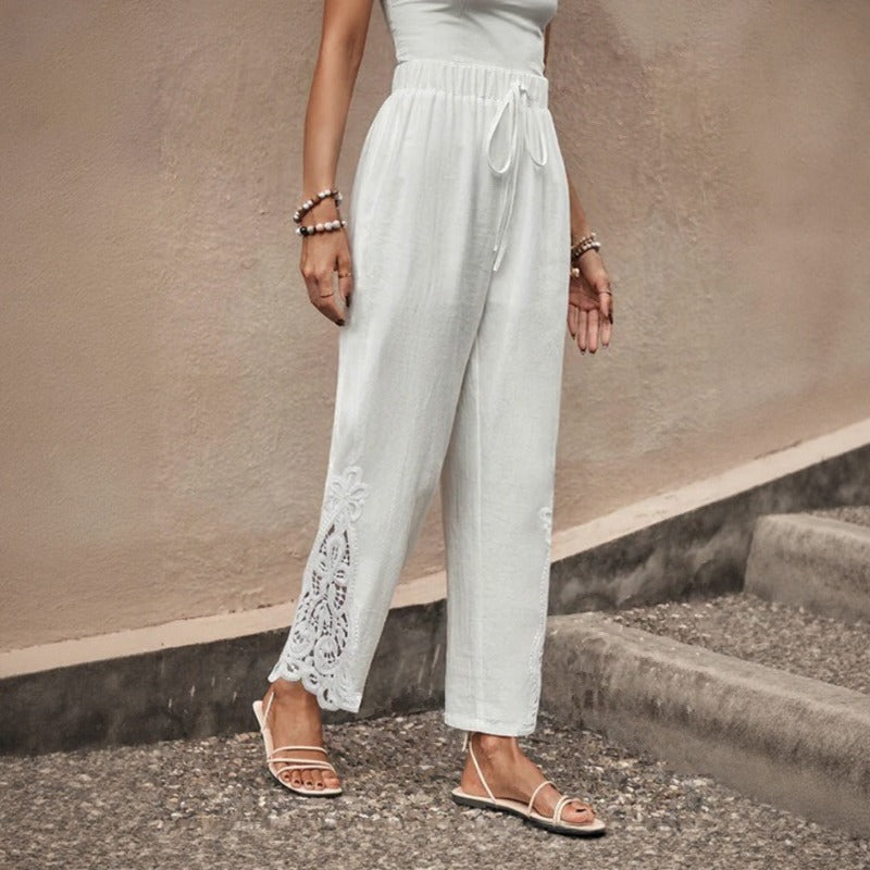 Vionna™ Lightweight Pants With Cutout Embroidery Hem