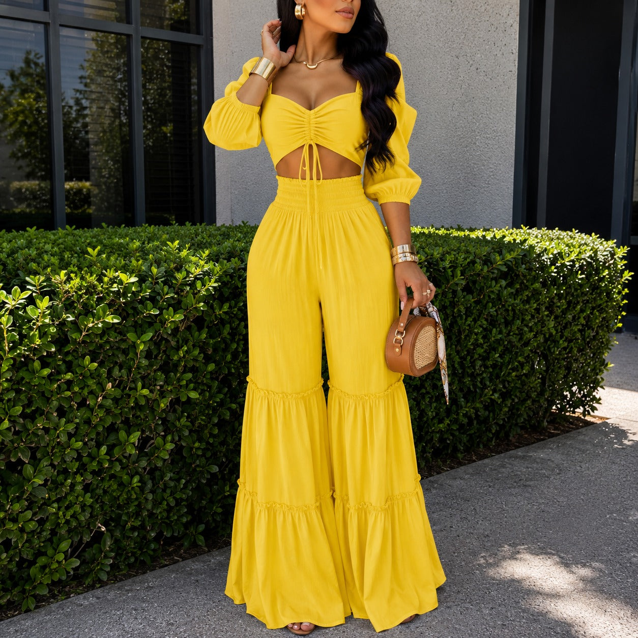 Jumpsuit Elysia™ with Smocked Waist, Front Tie and Tiered Hem