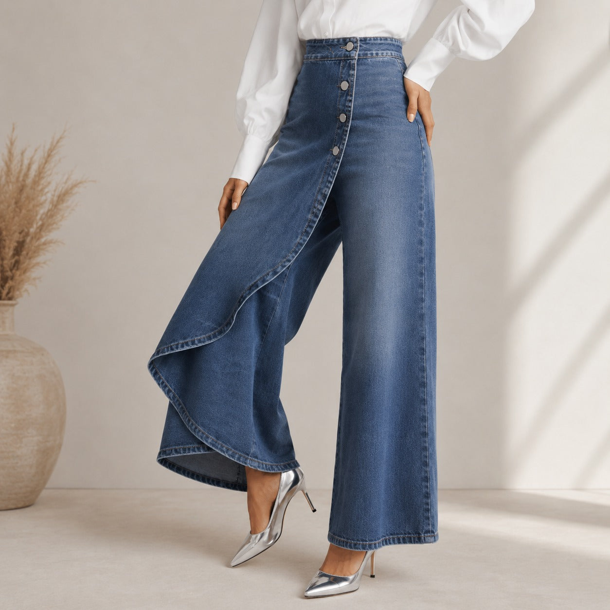 Jeans Pants Aviana™ with Draped Front Panel and High Waist