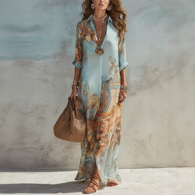 Doravie™ Long Shirt Dress With Ornamental Print