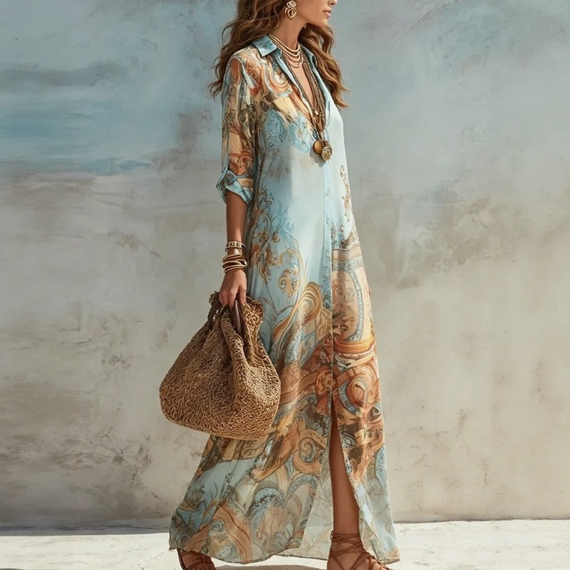Doravie™ Long Shirt Dress With Ornamental Print