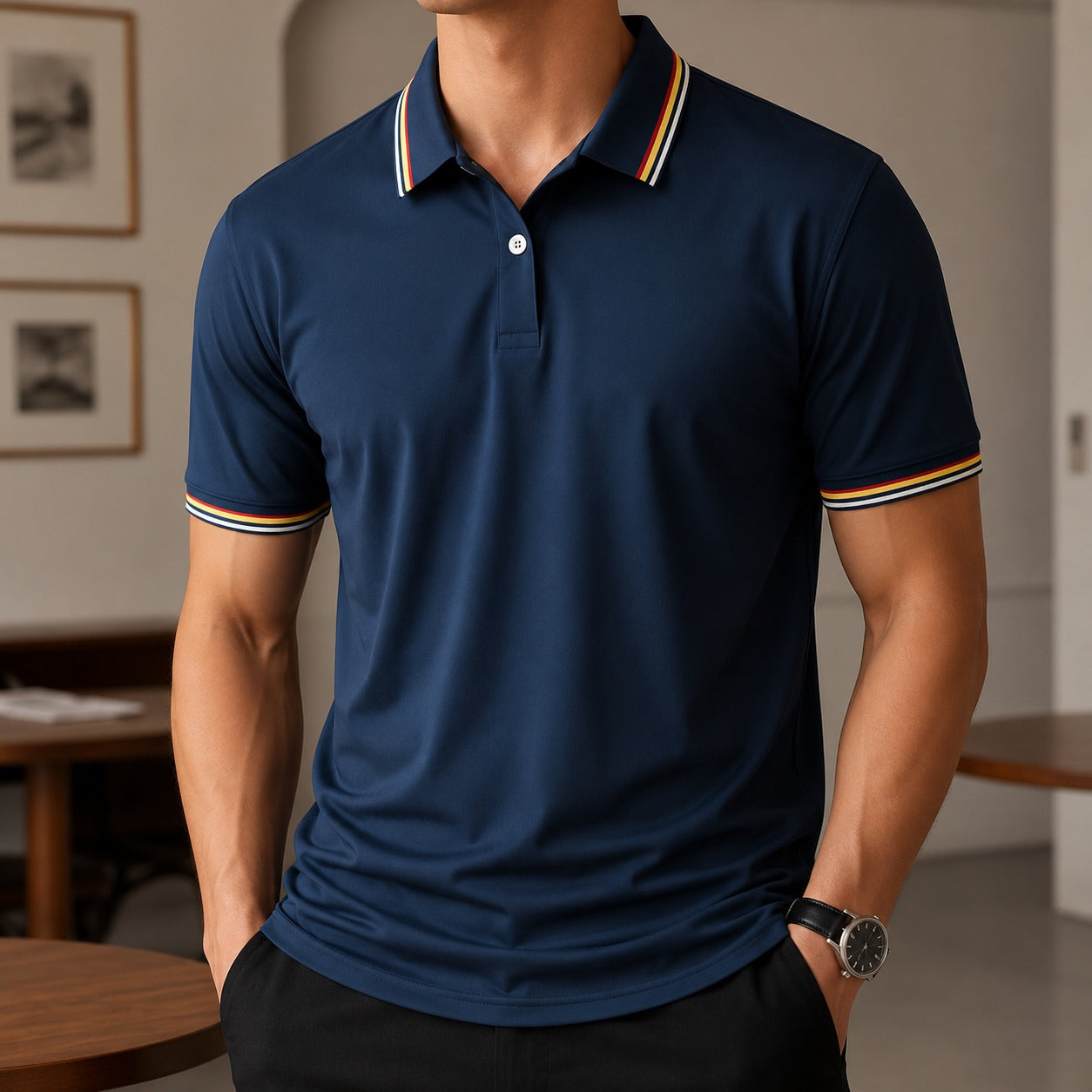 Polo Shirt Radcliffe™ with Contrast Collar, Short Sleeves and Classic Fit