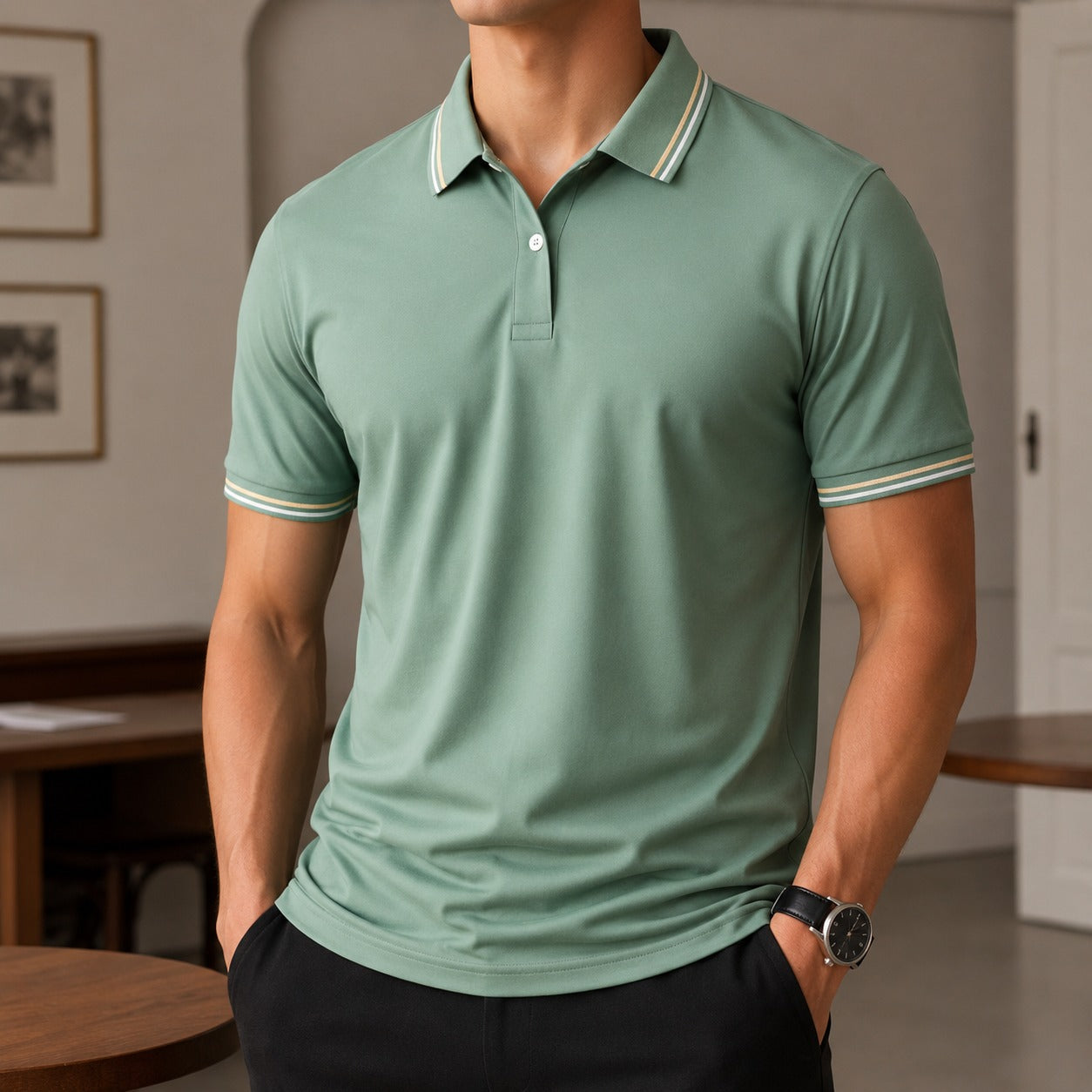 Polo Shirt Radcliffe™ with Contrast Collar, Short Sleeves and Classic Fit