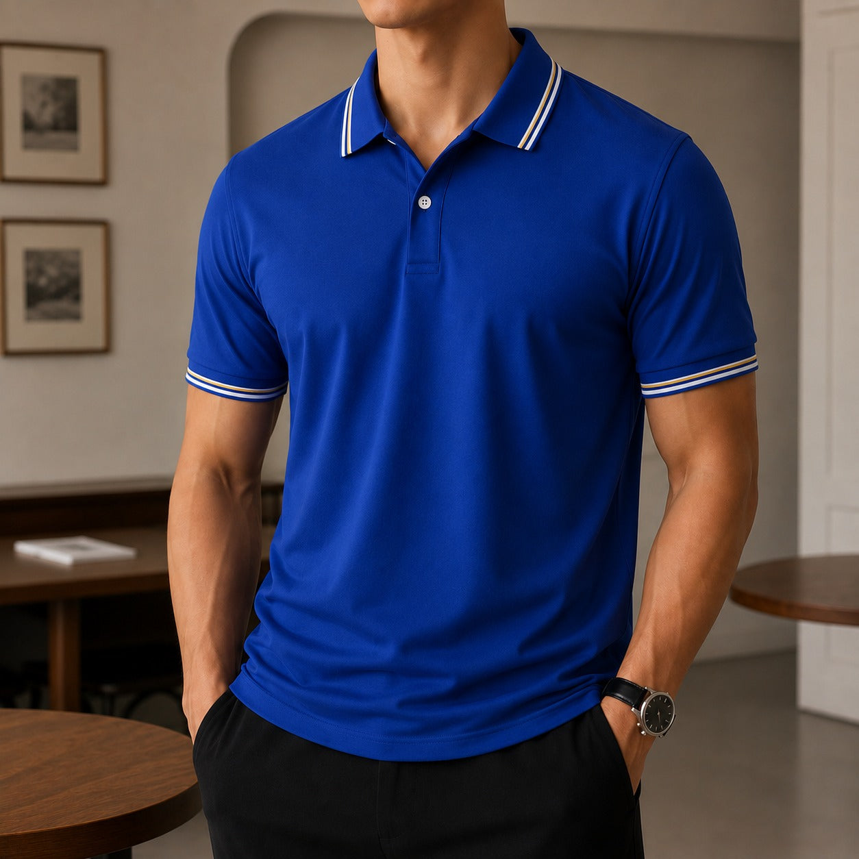 Polo Shirt Radcliffe™ with Contrast Collar, Short Sleeves and Classic Fit