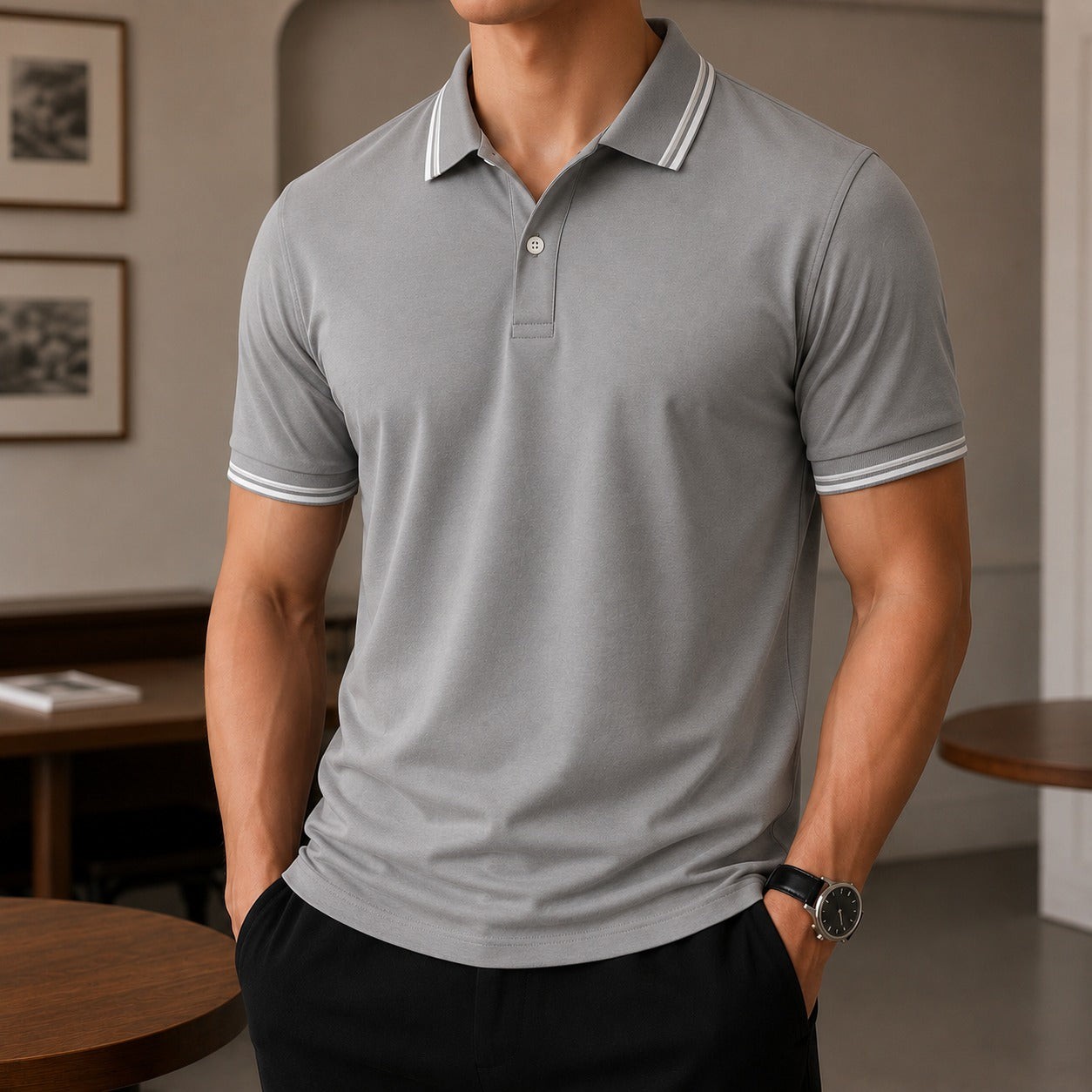 Polo Shirt Radcliffe™ with Contrast Collar, Short Sleeves and Classic Fit