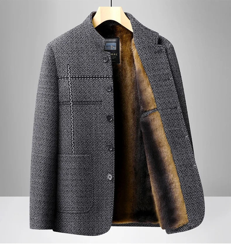 Coat Cedrik™ with Plush Fleece Lining, Stand Collar and Textured Fabric