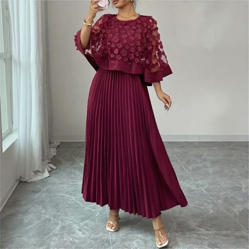 Rosmara™ 2-in-1 Midi Dress With 3D Floral Tulle And Pleated Skirt