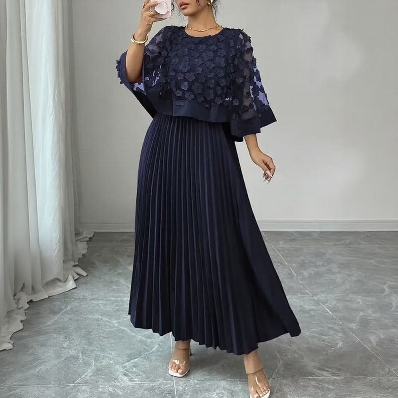 Rosmara™ 2-in-1 Midi Dress With 3D Floral Tulle And Pleated Skirt