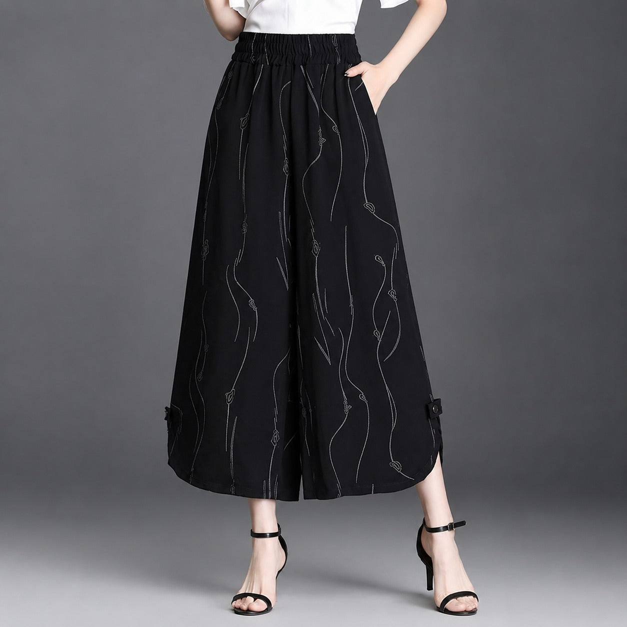 Pants Anette™ with Artistic Print and Side Hem Slits