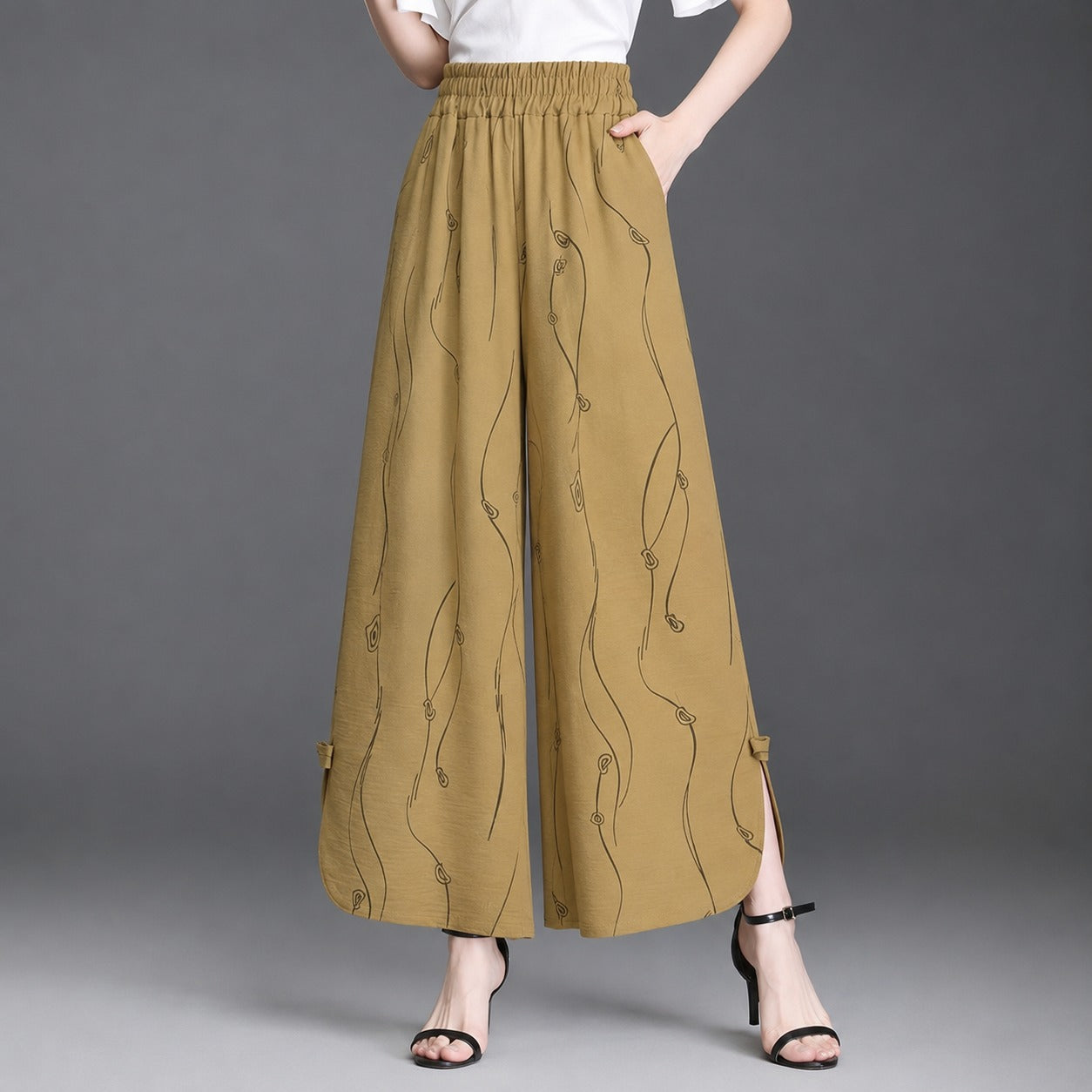 Pants Anette™ with Artistic Print and Side Hem Slits