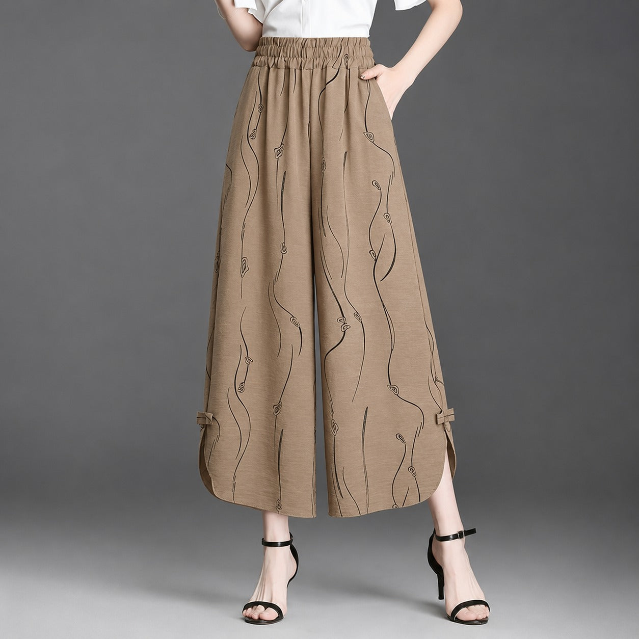 Pants Anette™ with Artistic Print and Side Hem Slits