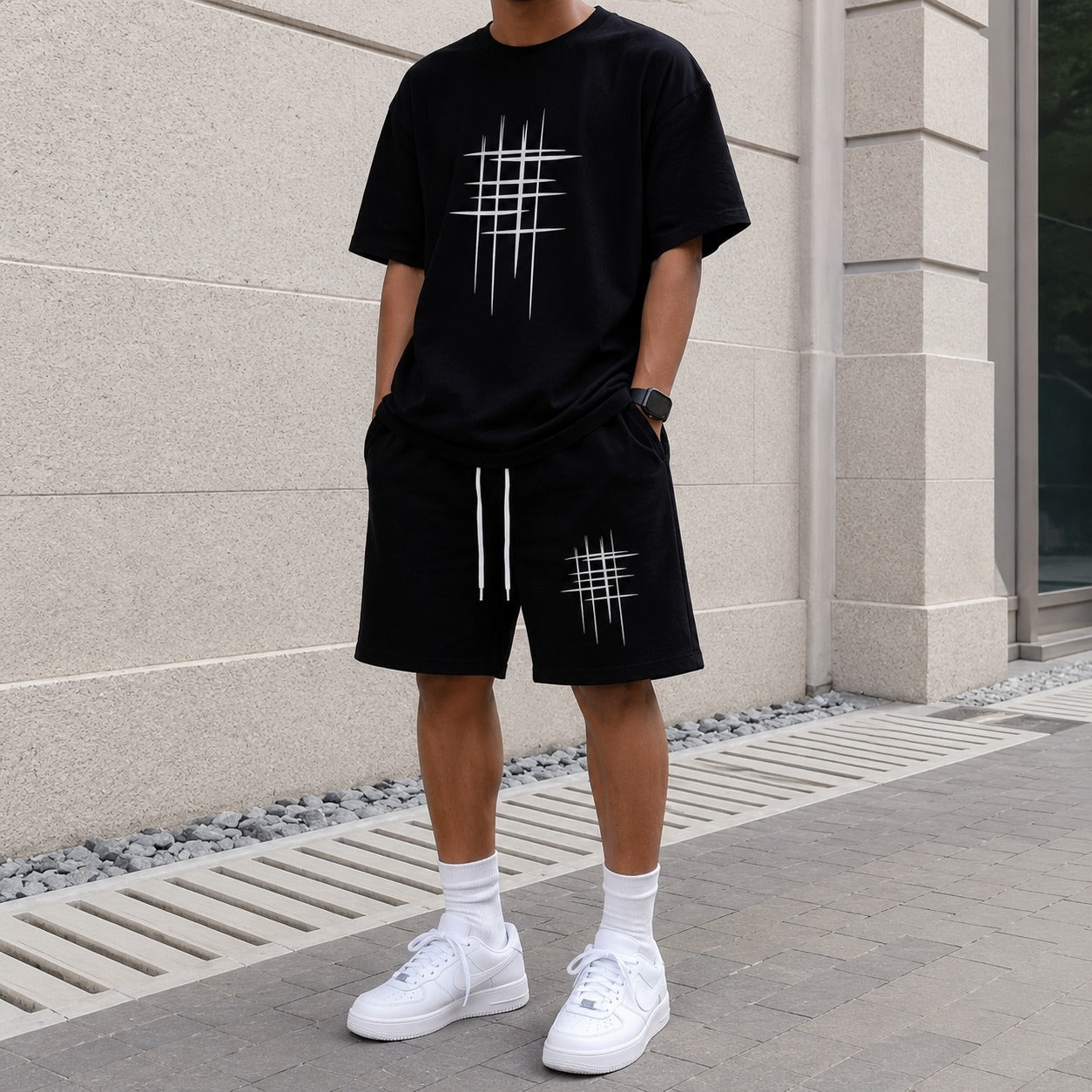 Two-Piece Set Ronan™ with Graphic T-Shirt, Drawstring Shorts and Breathable Mesh Fabric