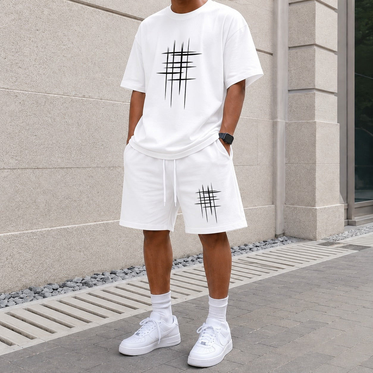 Two-Piece Set Ronan™ with Graphic T-Shirt, Drawstring Shorts and Breathable Mesh Fabric