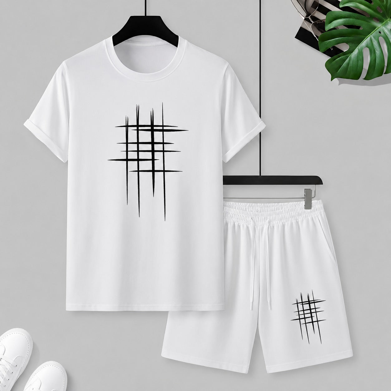 Two-Piece Set Ronan™ with Graphic T-Shirt, Drawstring Shorts and Breathable Mesh Fabric