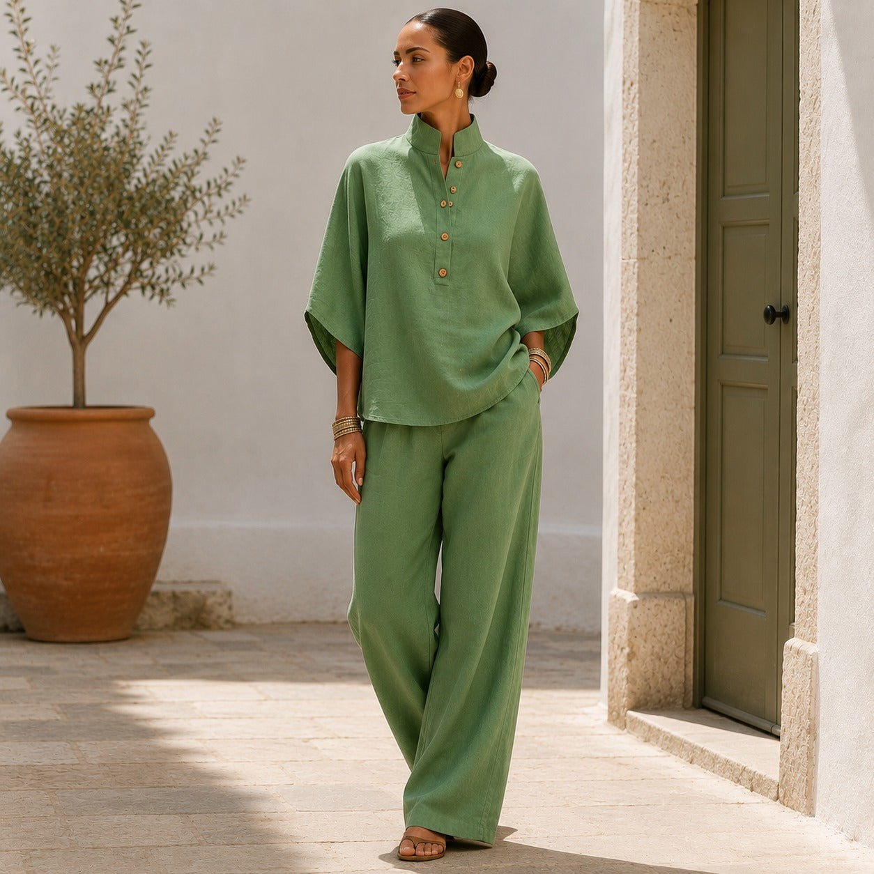 Liorena™ Set With a Wide-Sleeve Top and Full-Length Pants / A Complete Look for Travel and Refined Outings