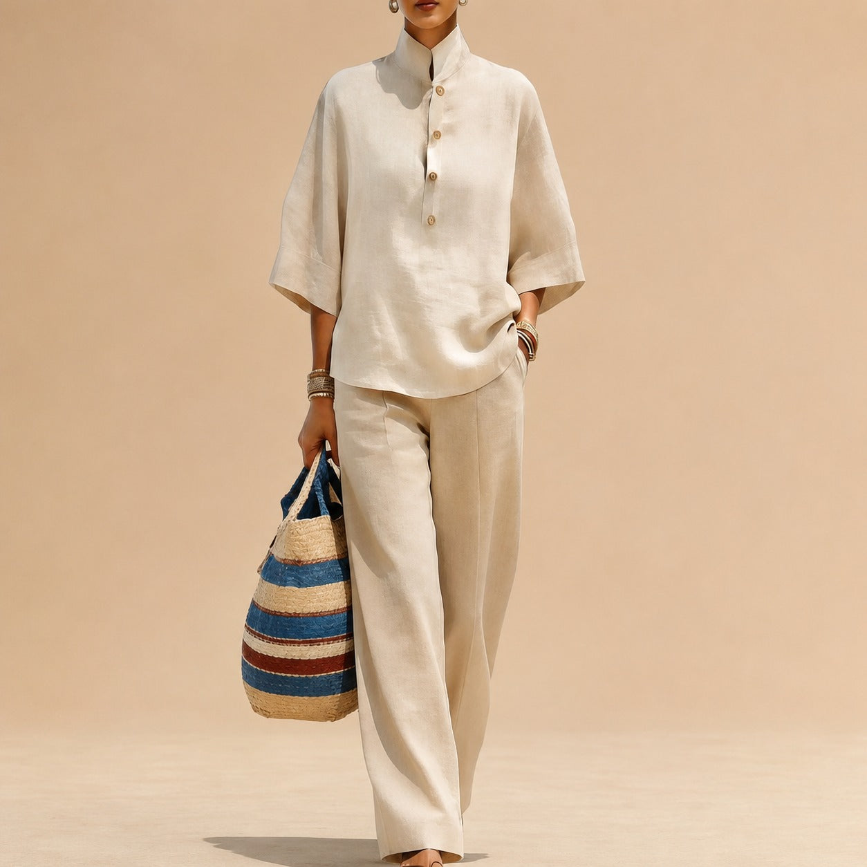 Liorena™ Set With a Wide-Sleeve Top and Full-Length Pants / A Complete Look for Travel and Refined Outings