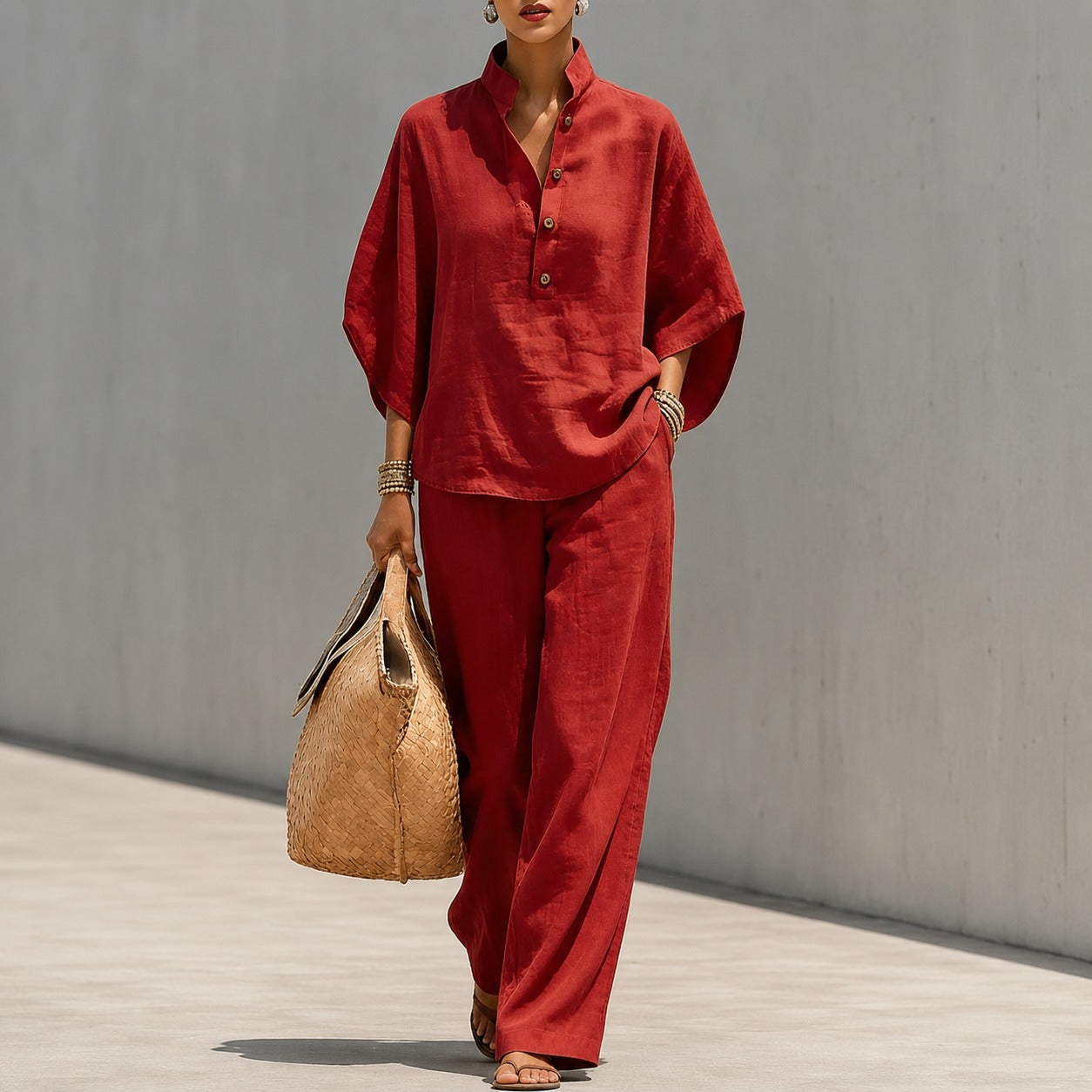 Liorena™ Set With a Wide-Sleeve Top and Full-Length Pants / A Complete Look for Travel and Refined Outings