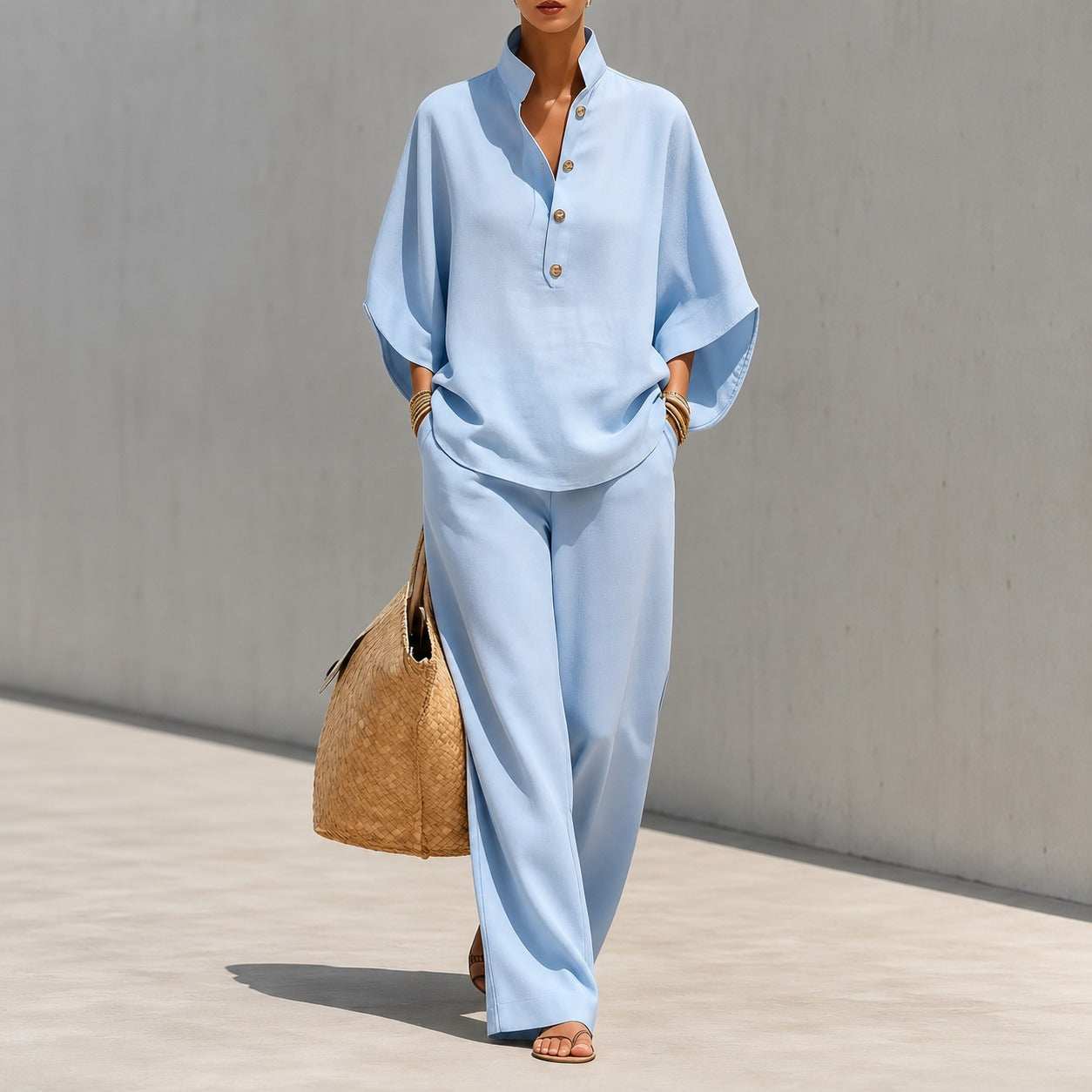 Liorena™ Set With a Wide-Sleeve Top and Full-Length Pants / A Complete Look for Travel and Refined Outings