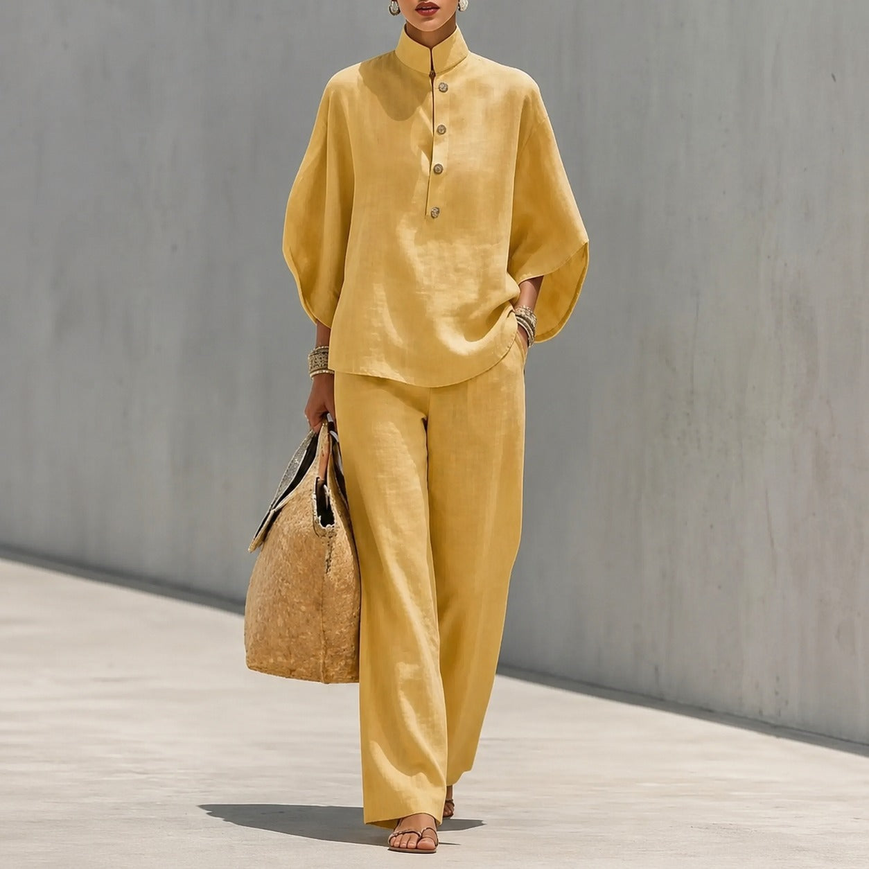 Liorena™ Set With a Wide-Sleeve Top and Full-Length Pants / A Complete Look for Travel and Refined Outings