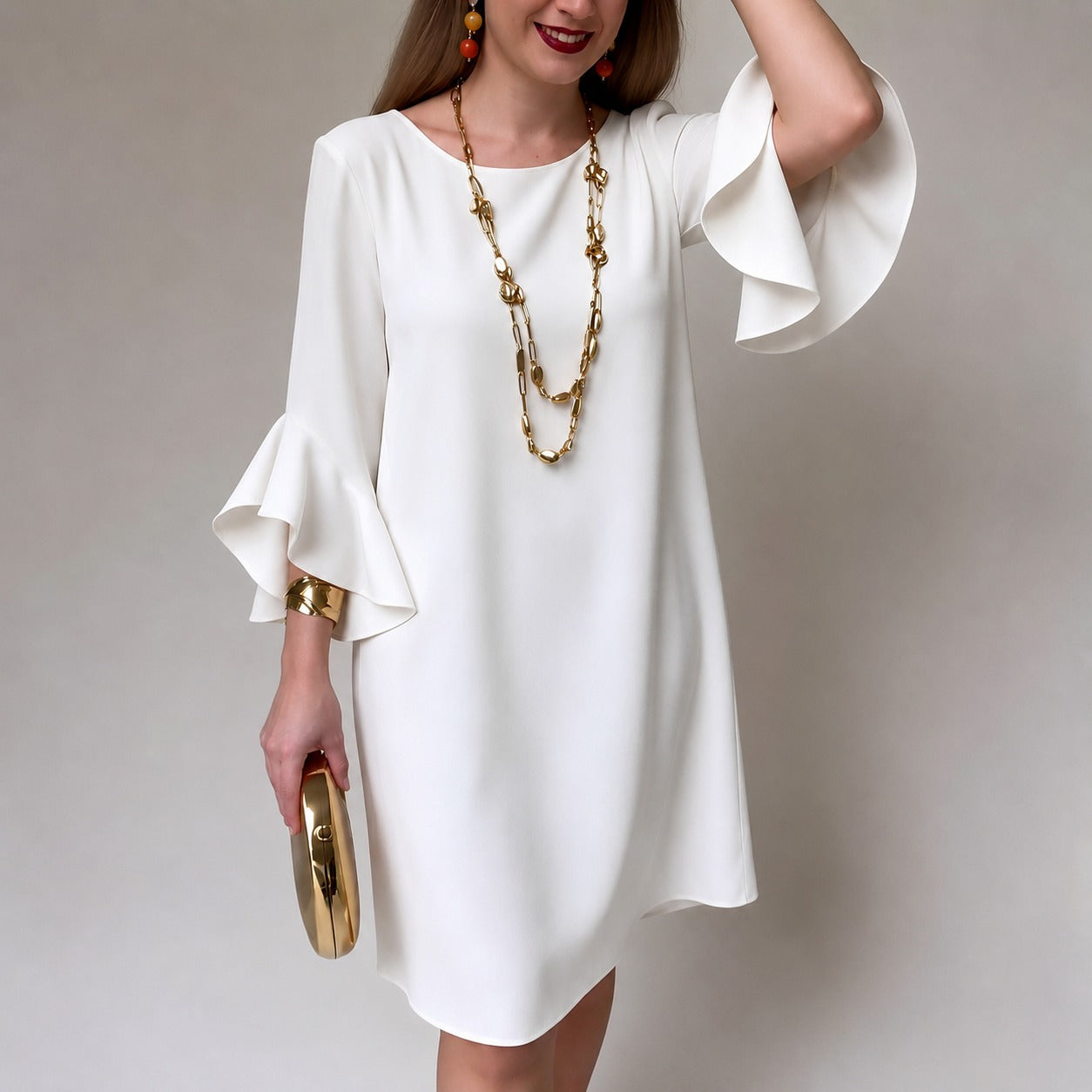 Dress Odelle™ with Flounce Sleeves, Relaxed Fit and Flowy Drape
