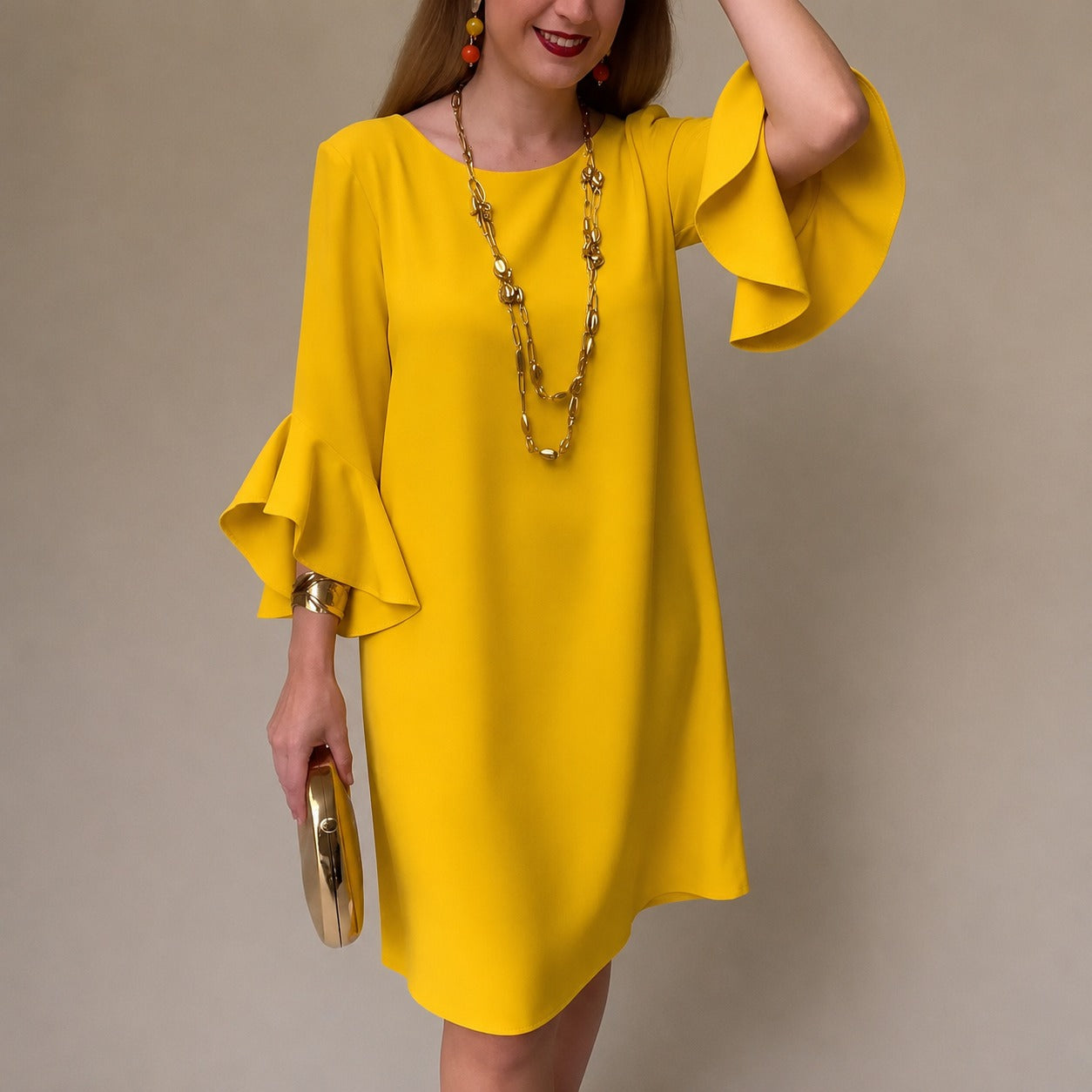 Dress Odelle™ with Flounce Sleeves, Relaxed Fit and Flowy Drape