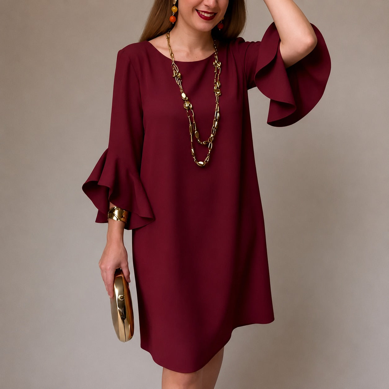 Dress Odelle™ with Flounce Sleeves, Relaxed Fit and Flowy Drape