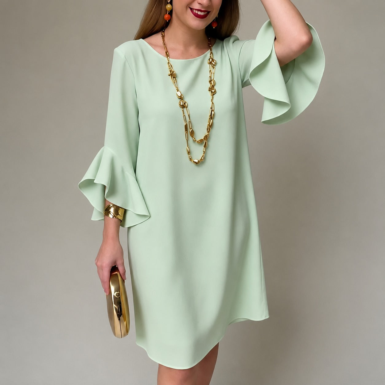 Dress Odelle™ with Flounce Sleeves, Relaxed Fit and Flowy Drape