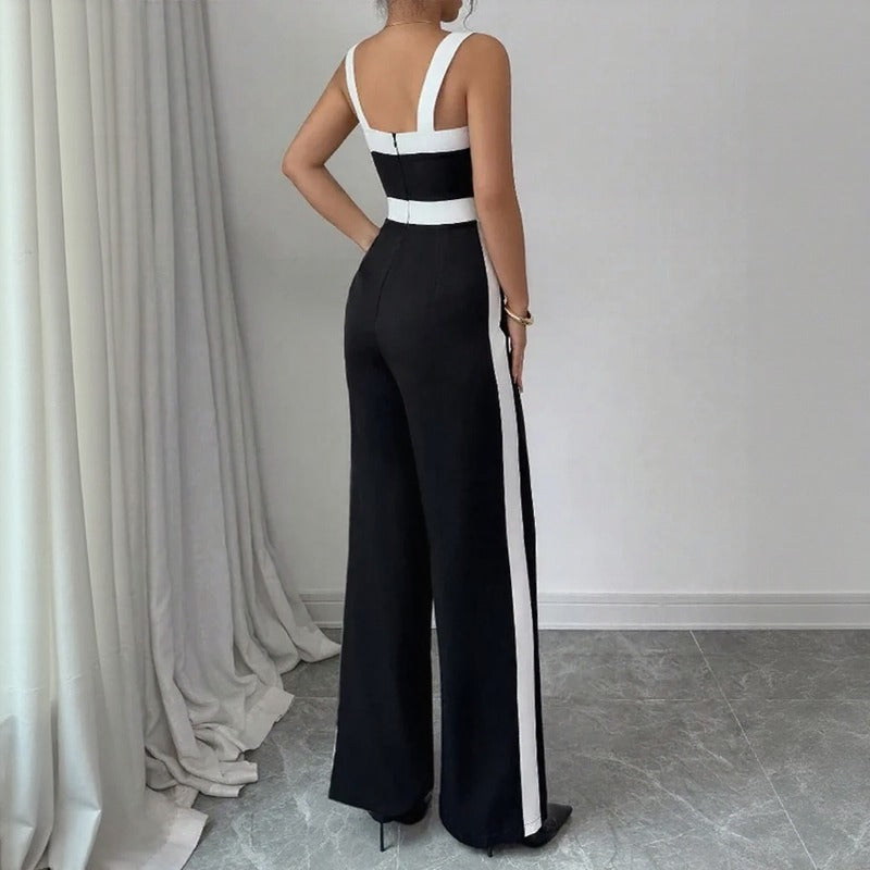 Monelle™ Jumpsuit With Defined Waist And Contrasting Color Panels