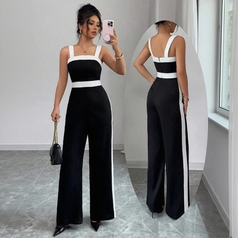 Monelle™ Jumpsuit With Defined Waist And Contrasting Color Panels