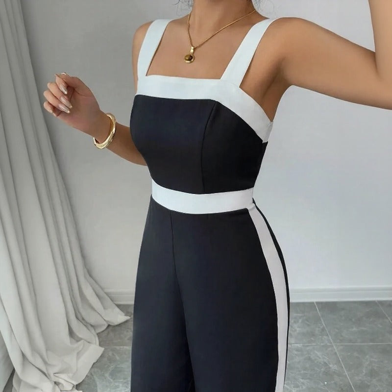 Monelle™ Jumpsuit With Defined Waist And Contrasting Color Panels