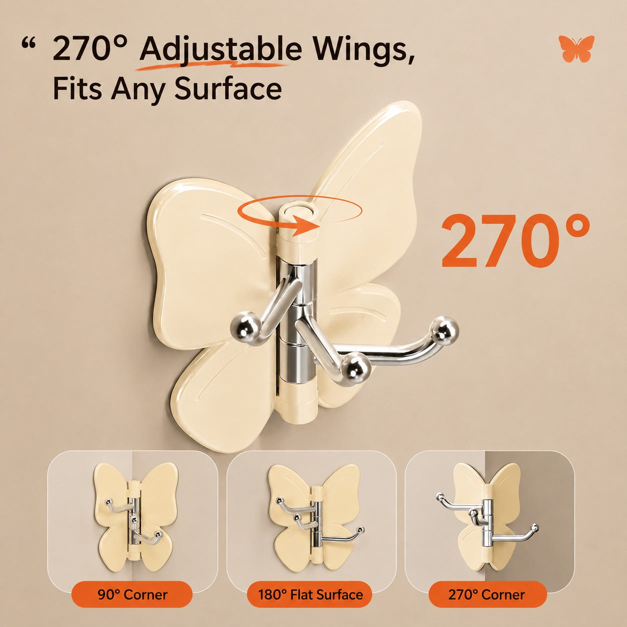 [BUY 5, GET 5 FREE] Butterfly Adhesive Hook Set with Adjustable Wings and 3 Swivel Hooks