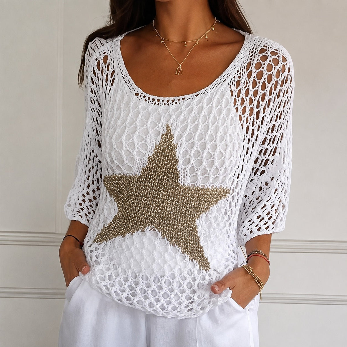 Blouse Starla™ in Open-Knit with Star Motif and Relaxed Fit