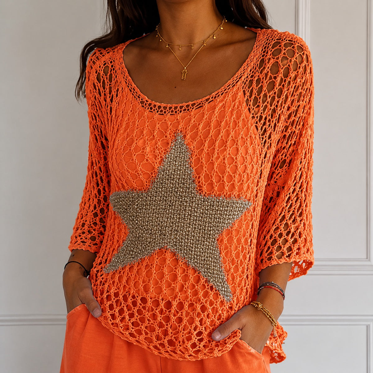 Blouse Starla™ in Open-Knit with Star Motif and Relaxed Fit