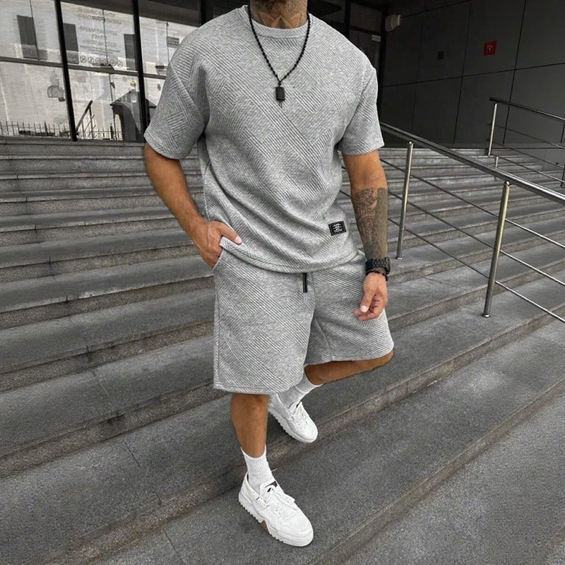 Montiel™ Premium Textured Set with Oversized T-Shirt and Elastic-Waist Shorts