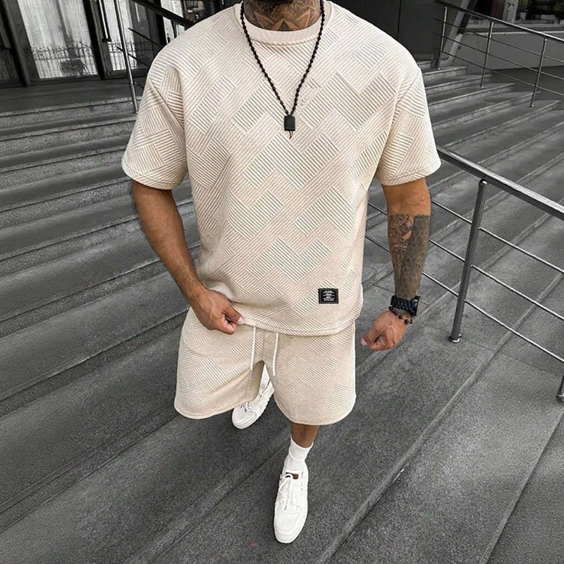 Montiel™ Premium Textured Set with Oversized T-Shirt and Elastic-Waist Shorts