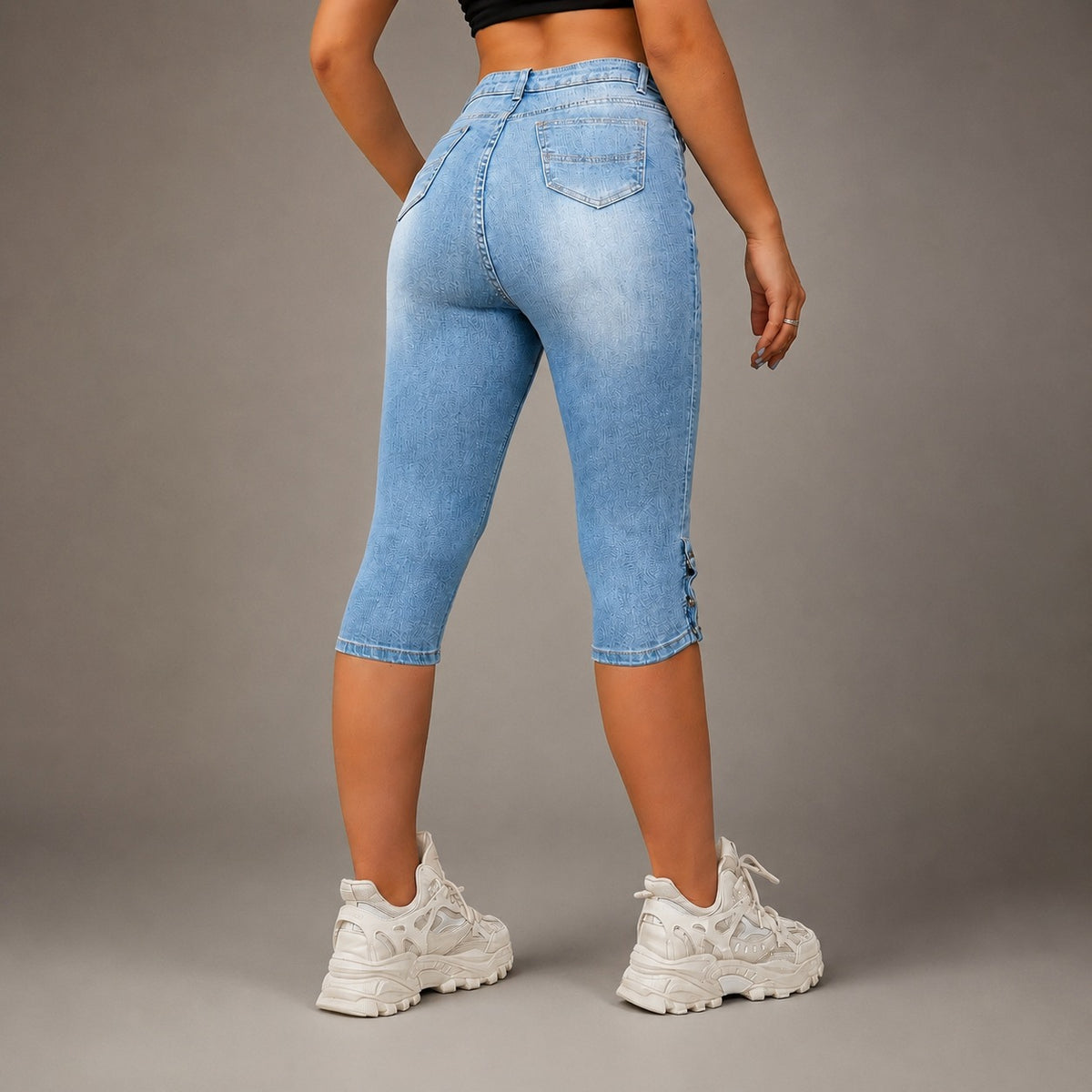 Serelle™ Capri Jeans with a High Rise, Adjustable Side Button Hem and Total Stretch