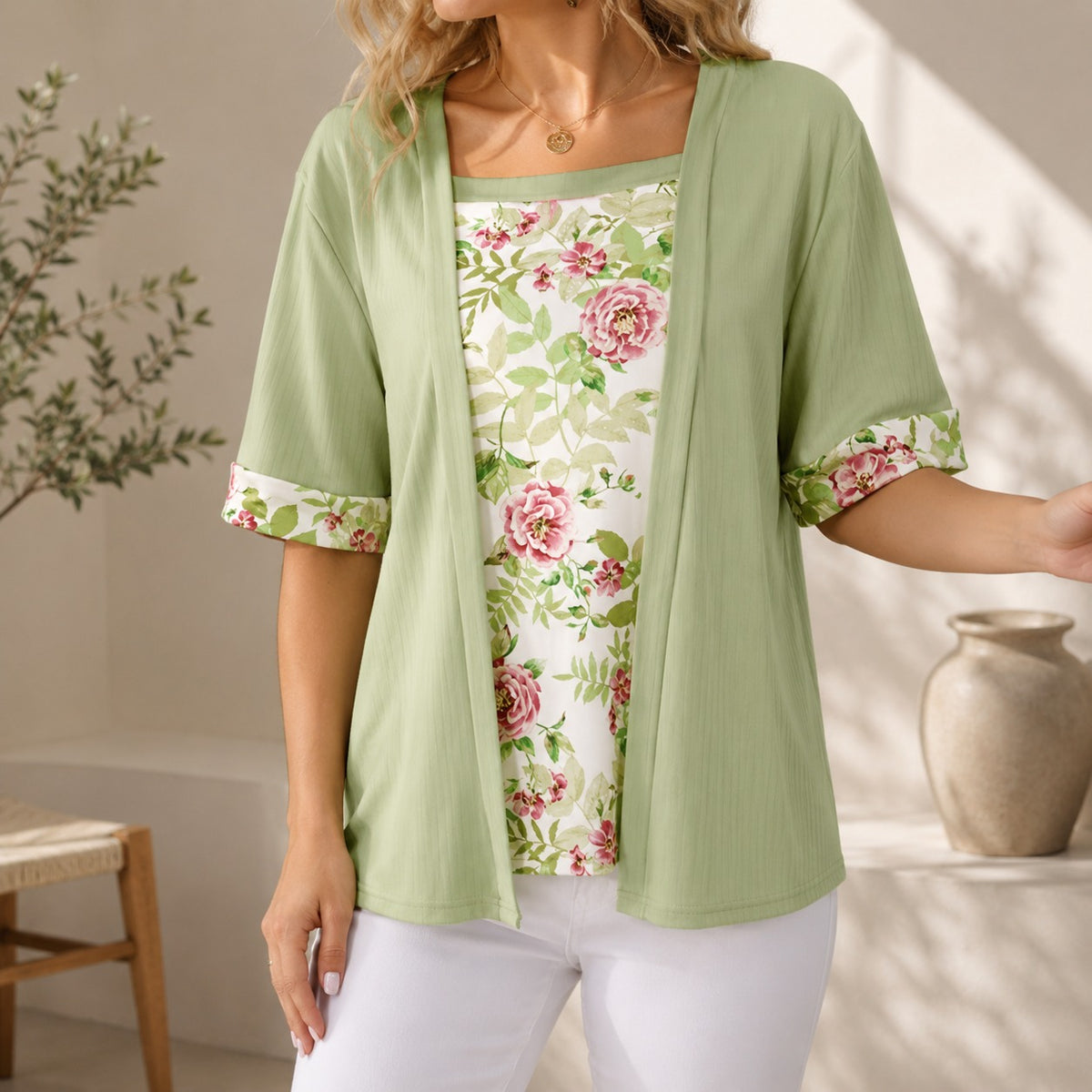 Blouse Laurel™ 2-in-1 with Cardigan Overlay and Floral Print