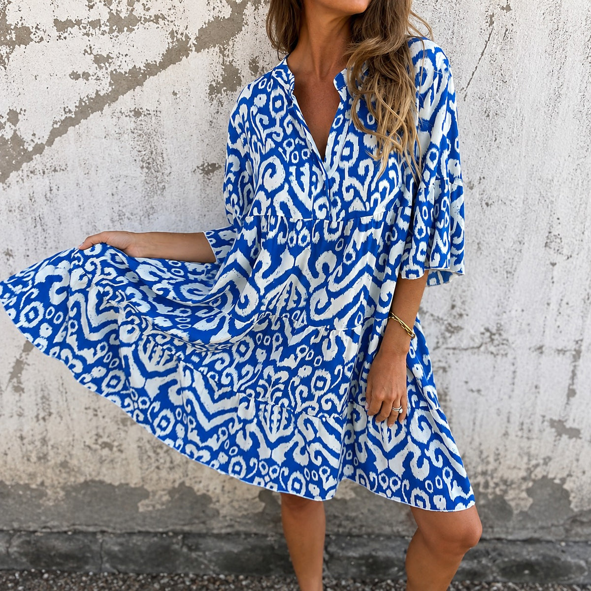 Amarena™ Dress with Ornamental Abstract Print and 3/4 Sleeves