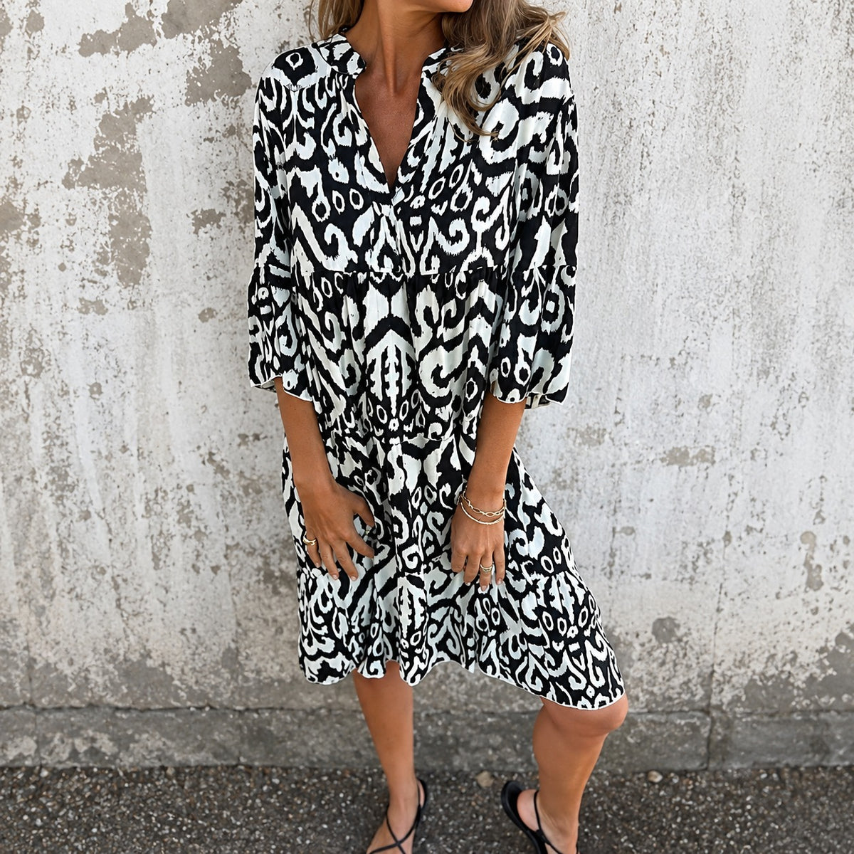 Amarena™ Dress with Ornamental Abstract Print and 3/4 Sleeves