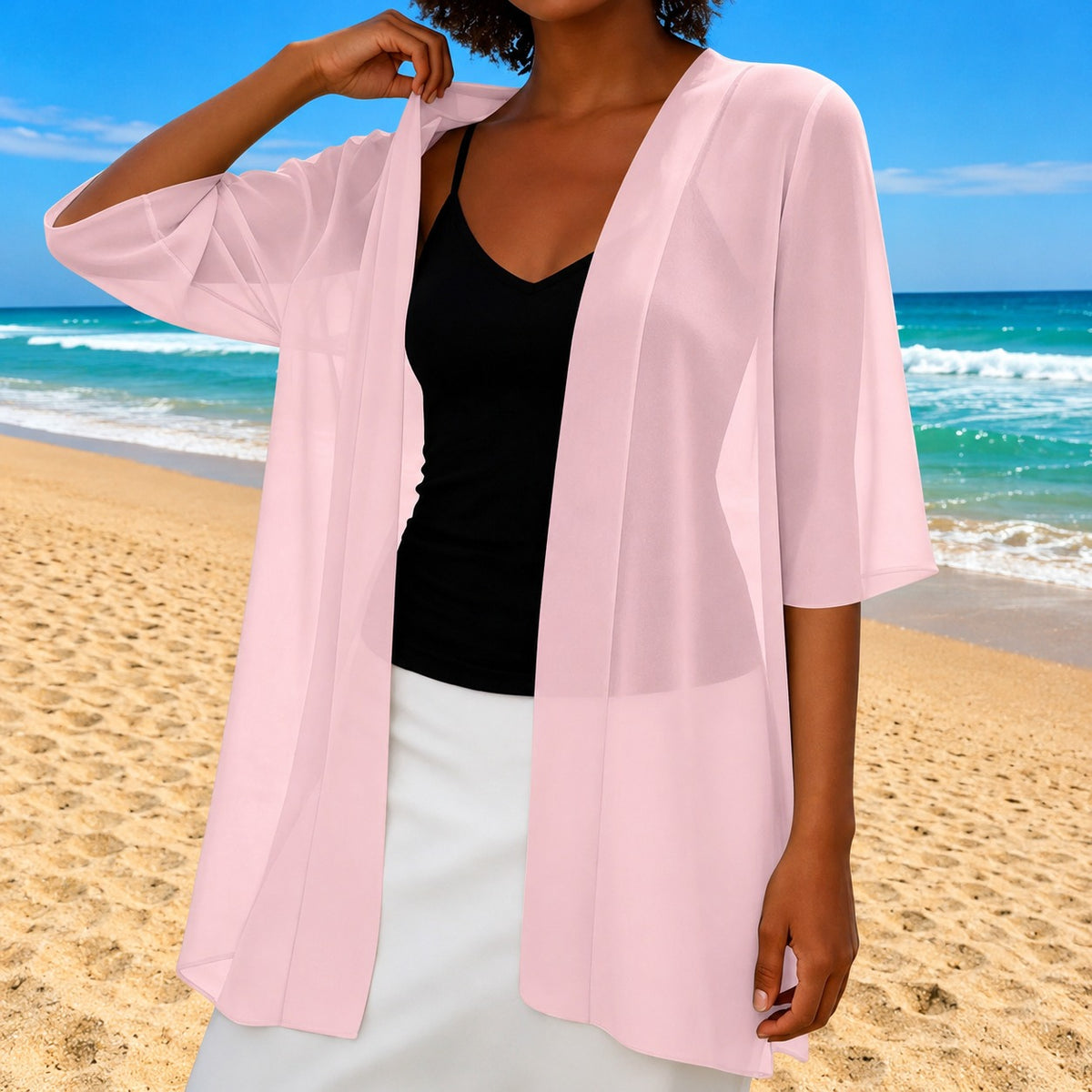 Cardigan Brielle™ with Lightweight Sheer Fabric and Open Front