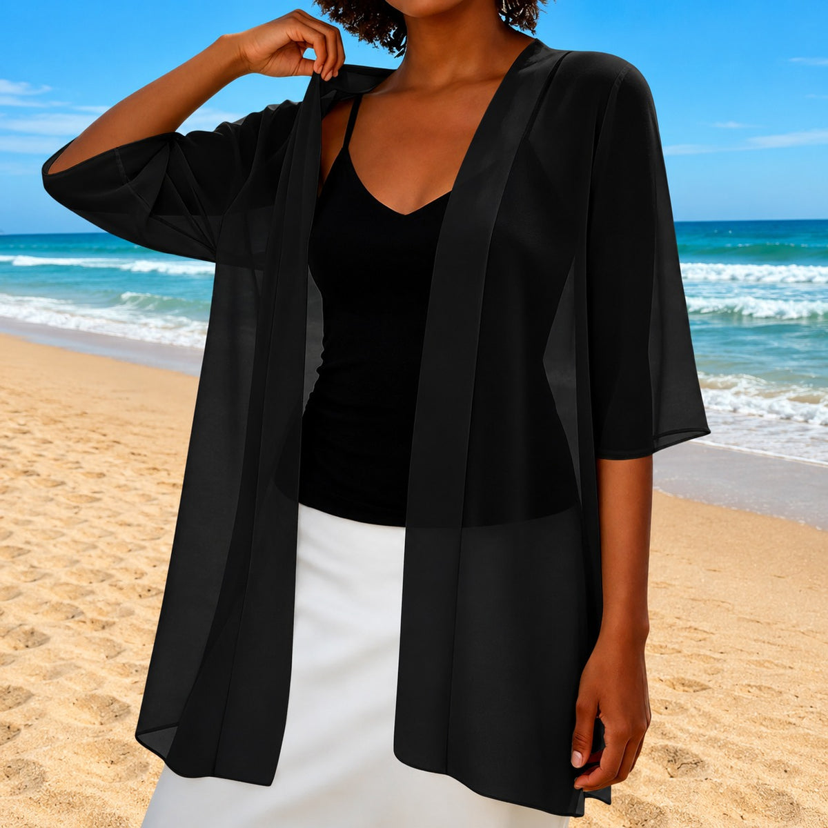 Cardigan Brielle™ with Lightweight Sheer Fabric and Open Front