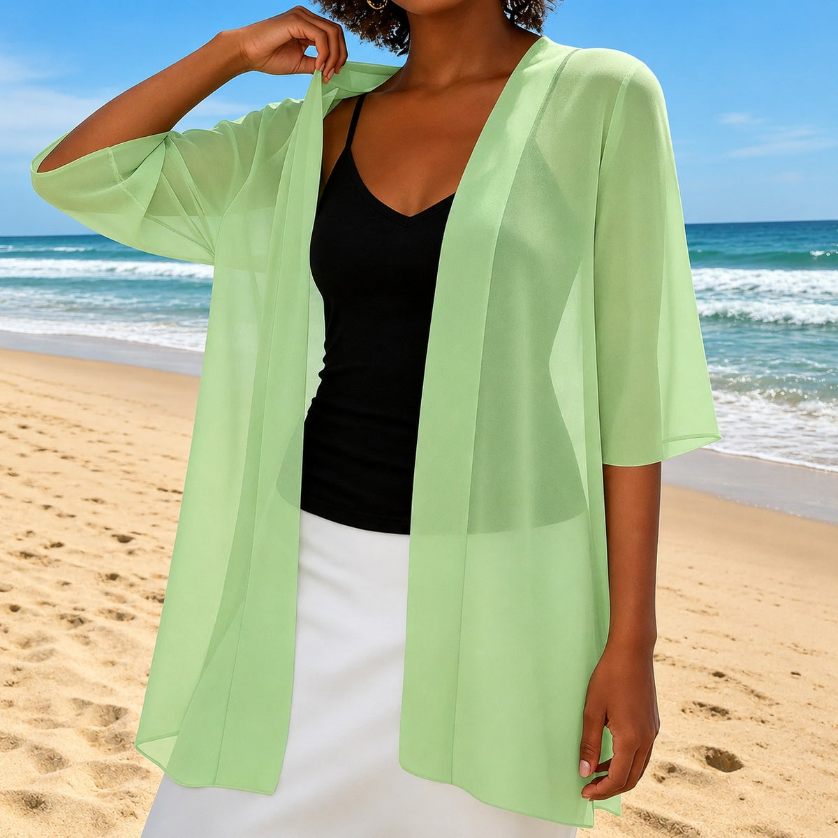 Cardigan Brielle™ with Lightweight Sheer Fabric and Open Front