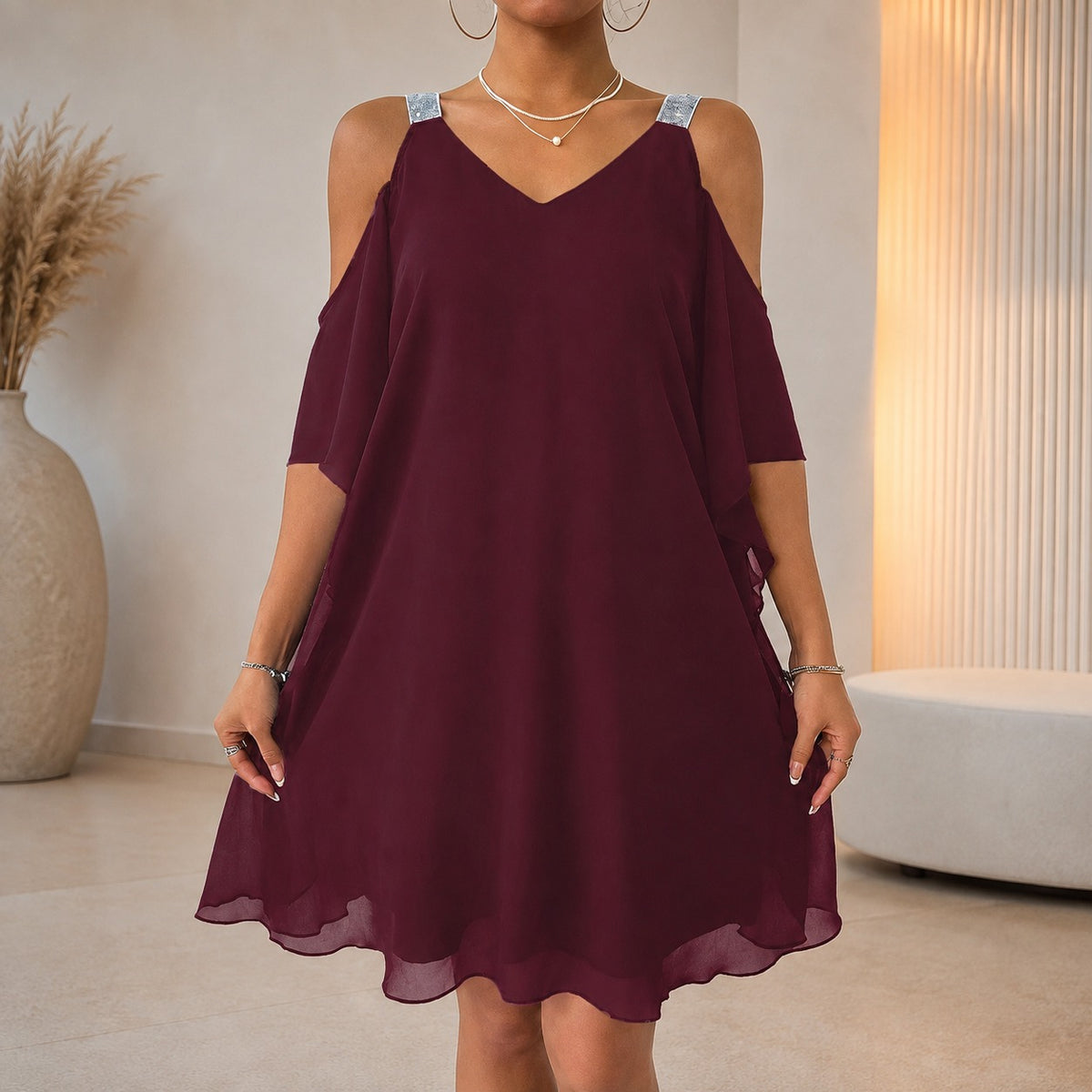 Noelle™ A-Line Dress with Embellished Straps