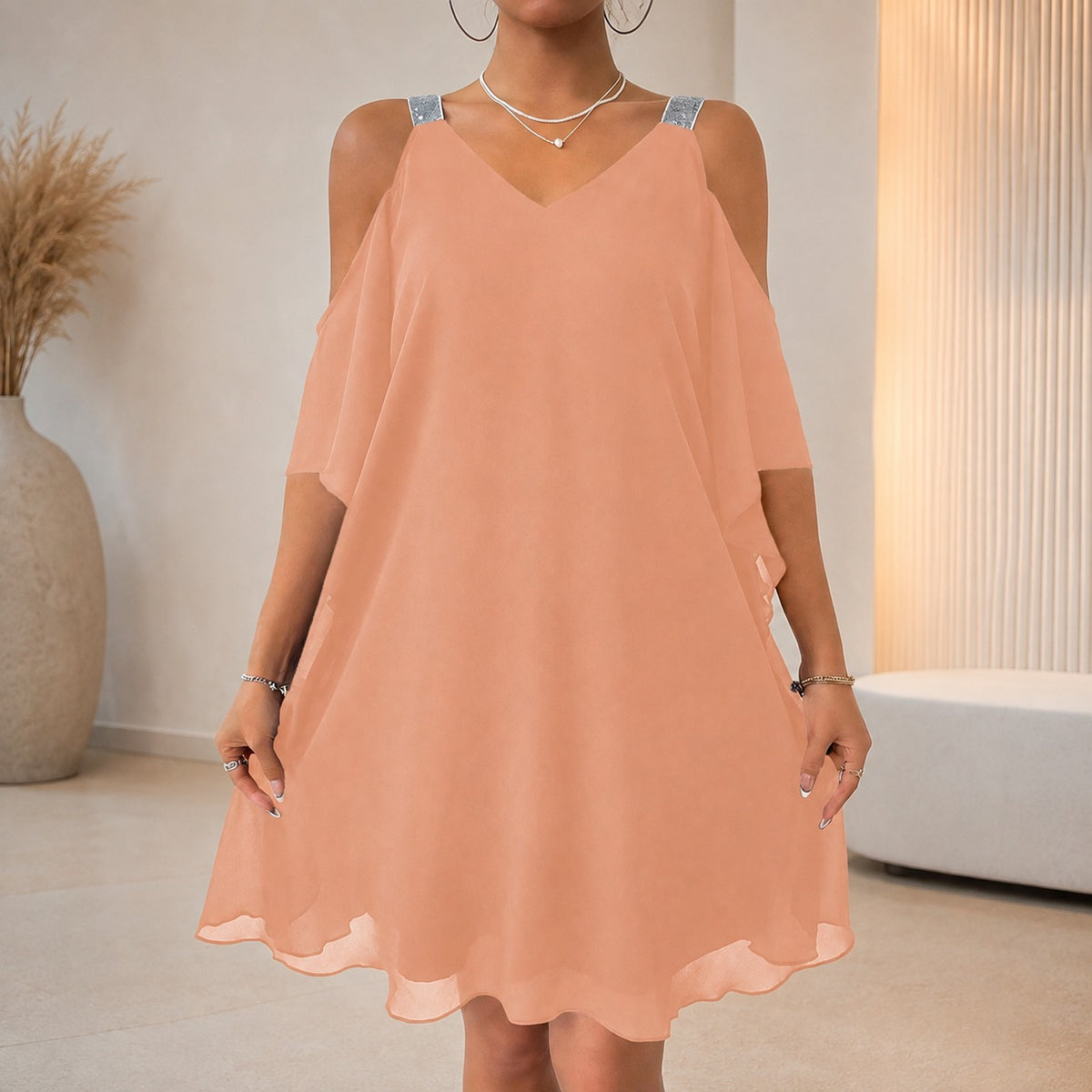 Noelle™ A-Line Dress with Embellished Straps