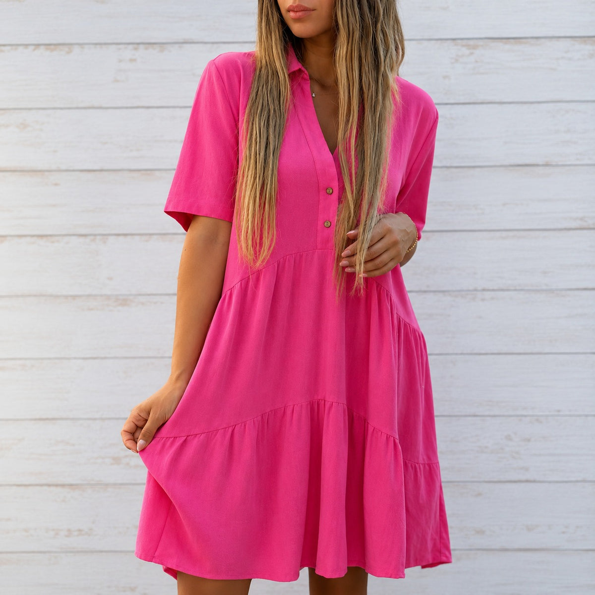 Dress Jasmine™ in Cotton with Shirt Collar and Relaxed Fit