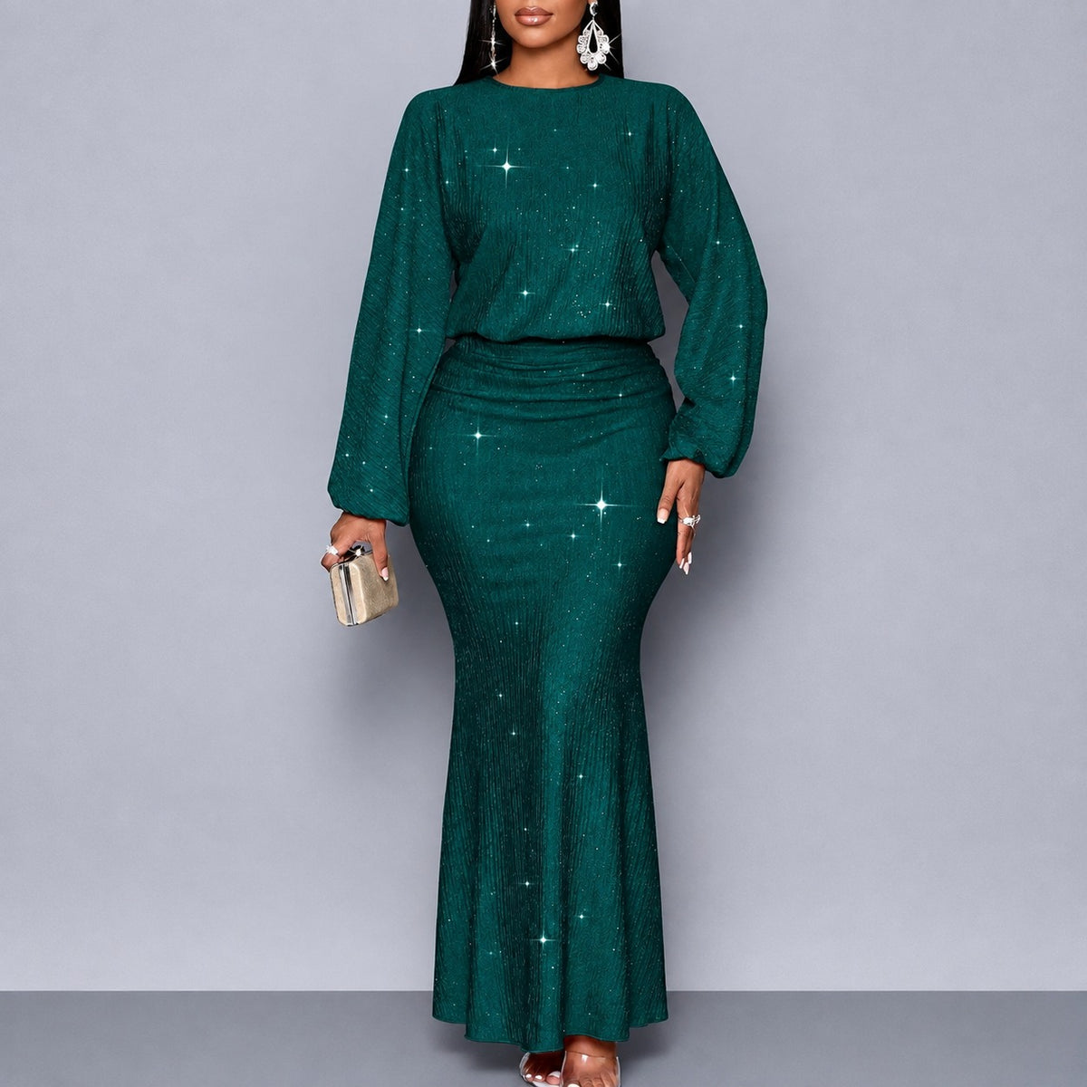 Dress Rosalind™ with Shimmering Effect, Defined Waist and Long Sleeves