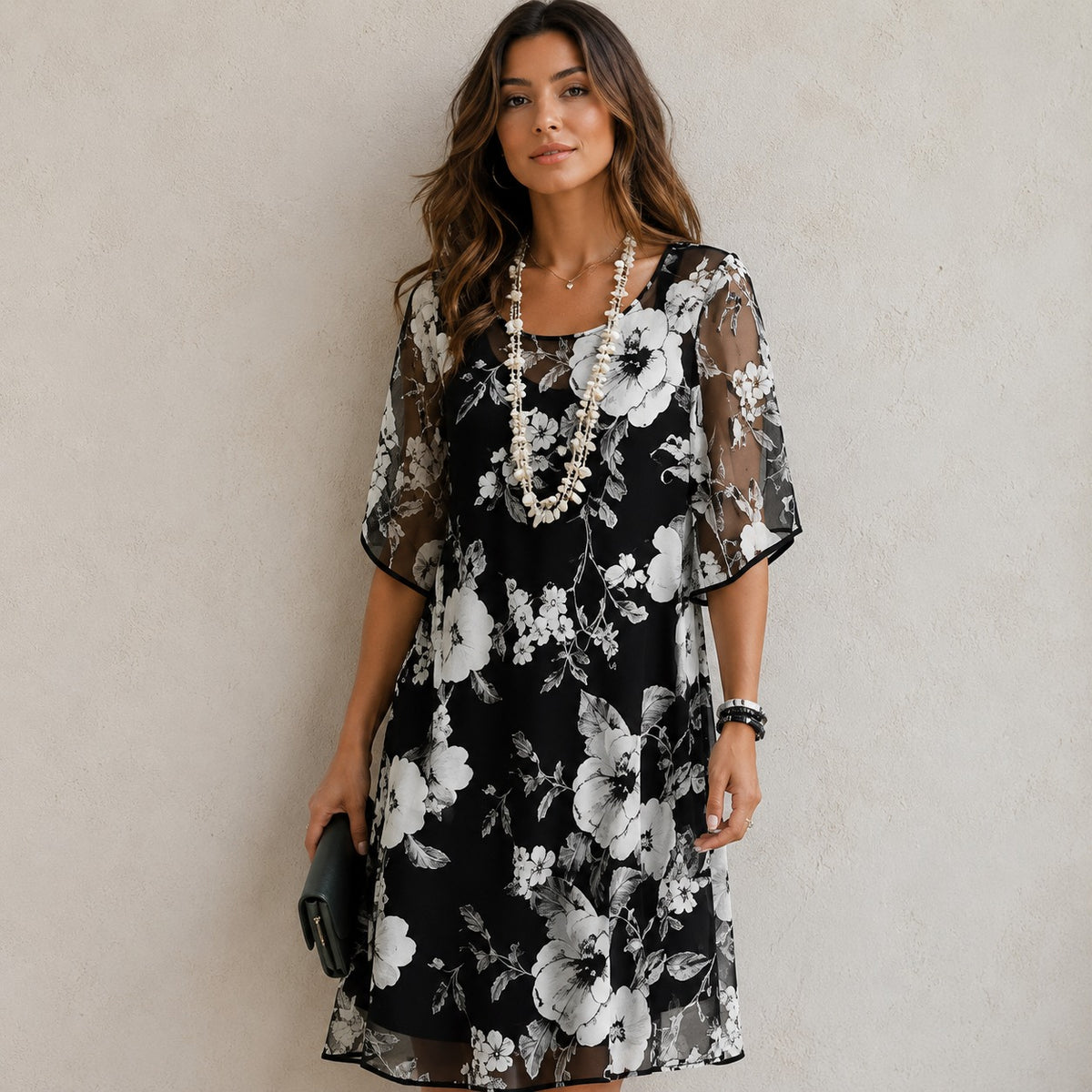 Dress Elodie™ with Round Neck and Floral Print
