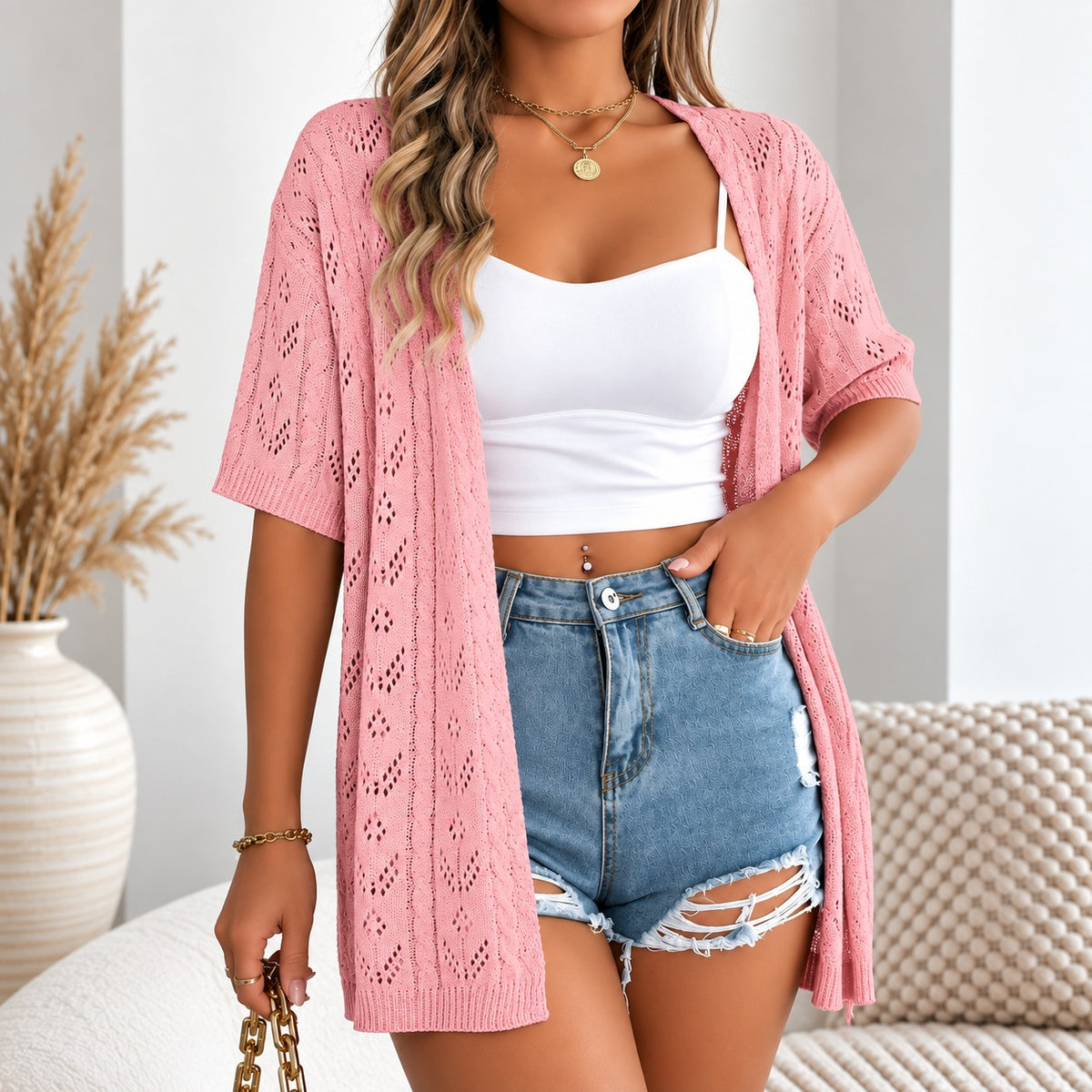 Melina™ Cardigan with Minimalist Design and Openwork Details