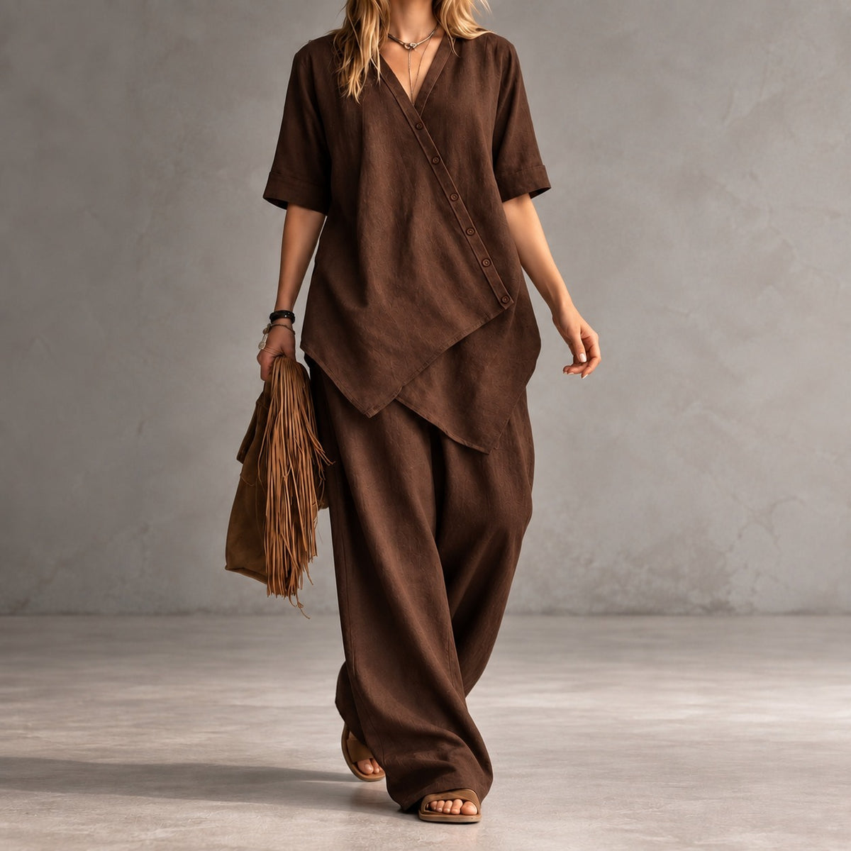 Noemi™ Set with Asymmetrical Blouse and Palazzo Pants
